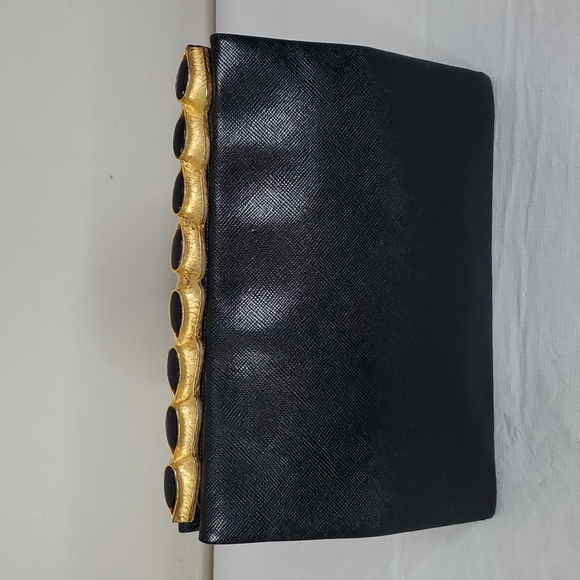 Vintage Waldman Handbags - Gorgeous Vintage Waldman Black Leather Clutch with Jeweled Closure